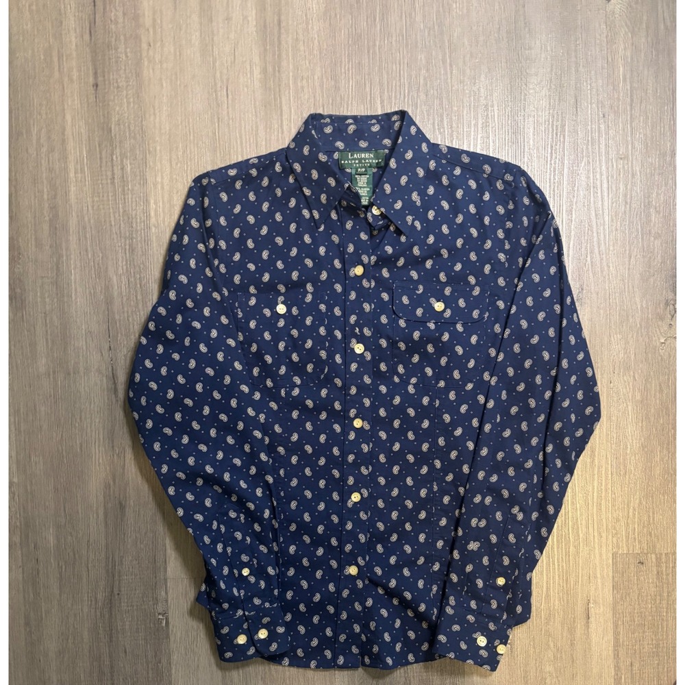Lauren Ralph Lauren Button Down Women P/P Navy Paisley Cotton Long Sleeve Shirt
